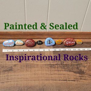 60's & 70's style Inspirational colorful hand painted & sealed rocks. (Set of 8)